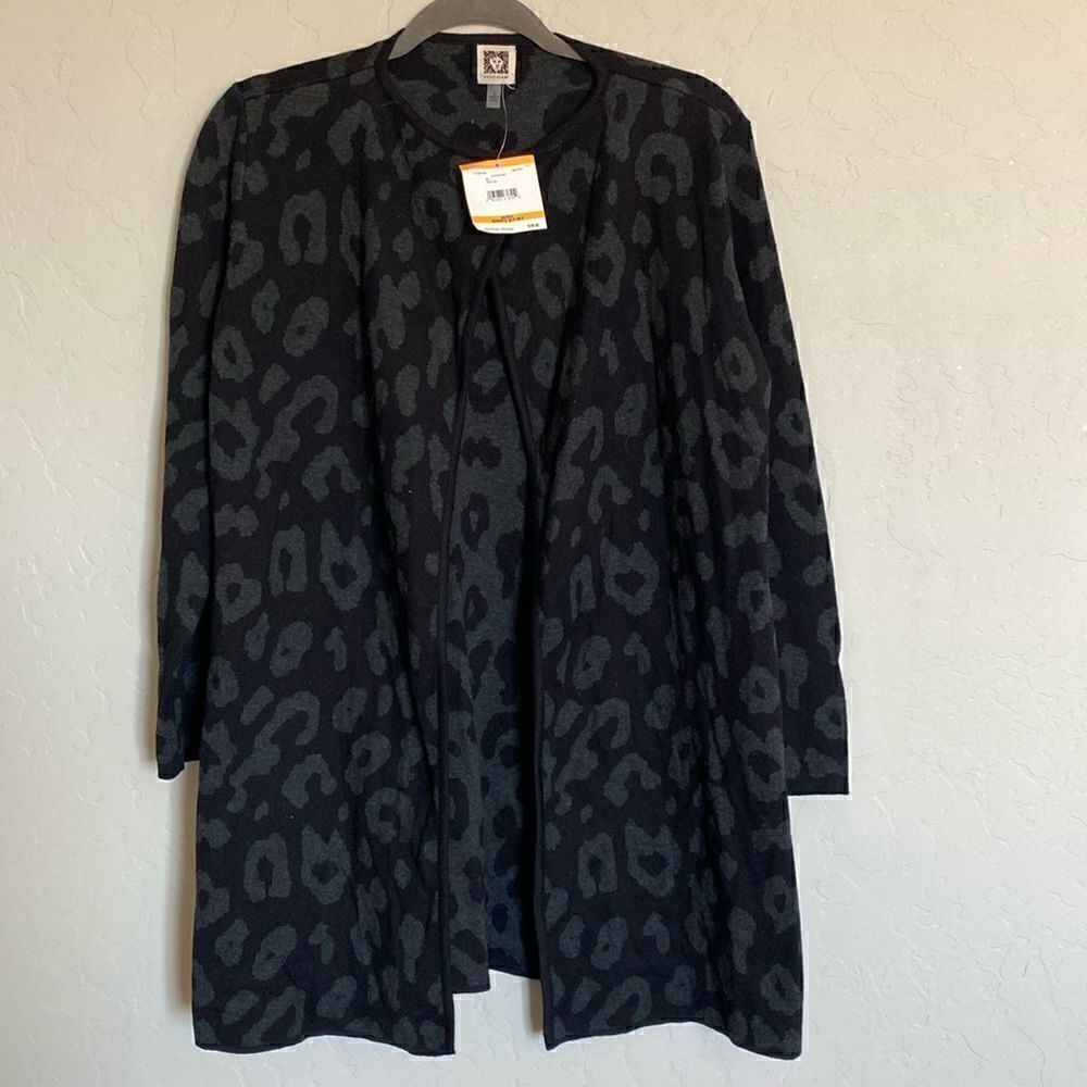 Anne Klein Black and Gray Patterned Long Cardigan